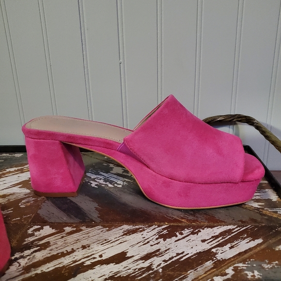 Elyse Sandals Charles David Fuschia Barbie Pink Platform Heels Block Heels Hot - Picture 6 of 13